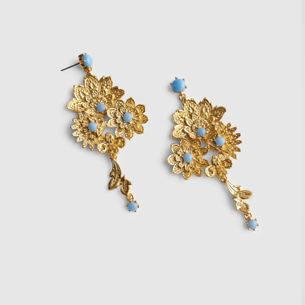 Madewell Semiprecious Floral Chintz Chandelier Earrings, Blue and Gold